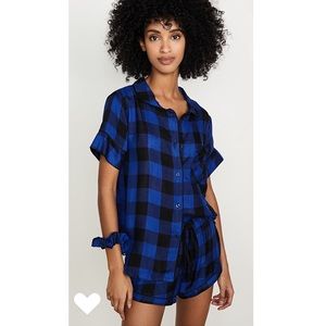 NWT Plush Apparel Blue Black Buffalo Plaid Pajama Set Size Small